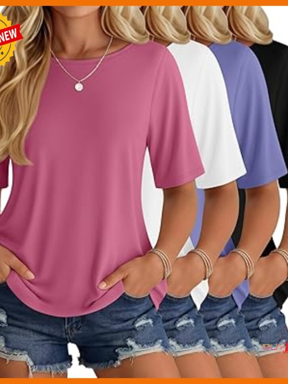 4 Pack Women's Half Sleeve T-Shirts, Oversized Round Neck Tee, Lightweight